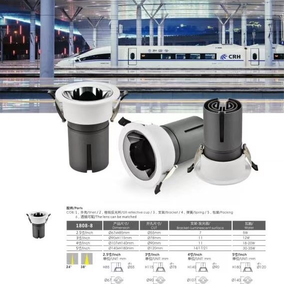 Embedded light rail COB spotlights