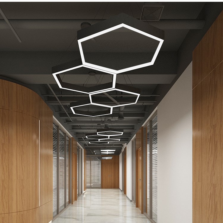 Personalized post-modern indoor silver hexagonal LED chandeliers