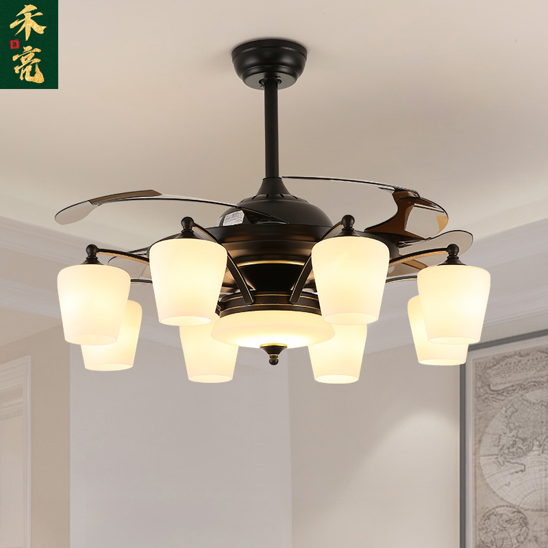 Chinese warm light living room bedroom invisible fan LED chandelier