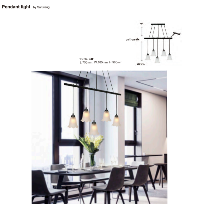 Creative personality can adjust the upper and lower wood petal dining chandelier