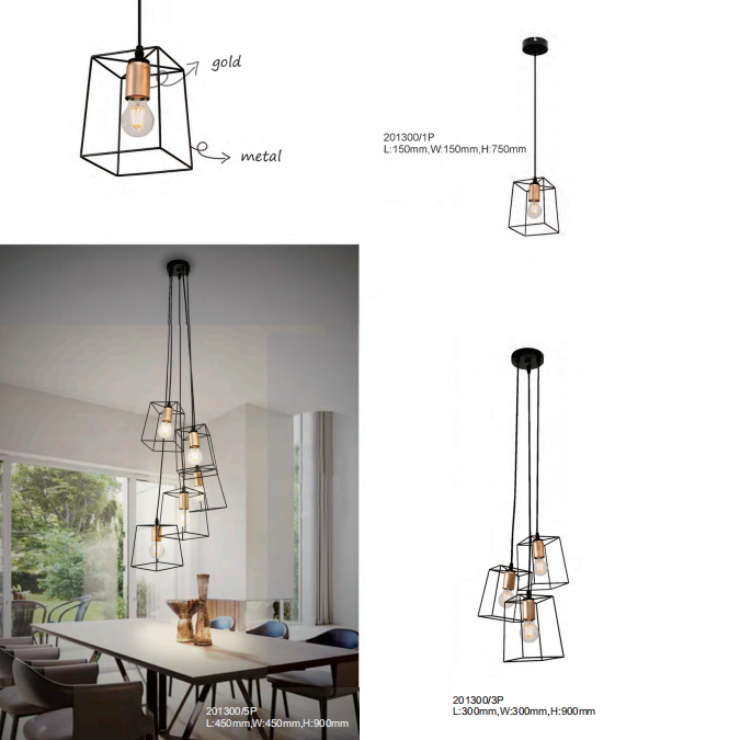 Nordic postmodern creative personality gold bulb chandelier with metal frame