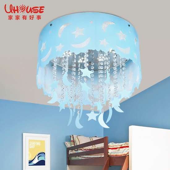 Blue Star Moon Children Room Bedroom Crystal LED Ceiling Light