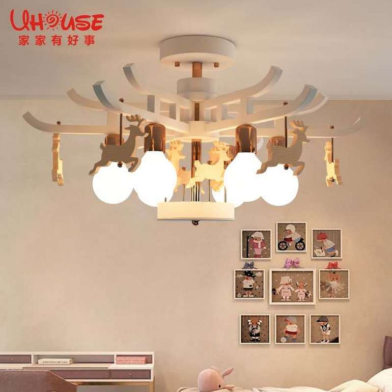 Kindergarten carousel room bedroom deer creative cartoon chandelier