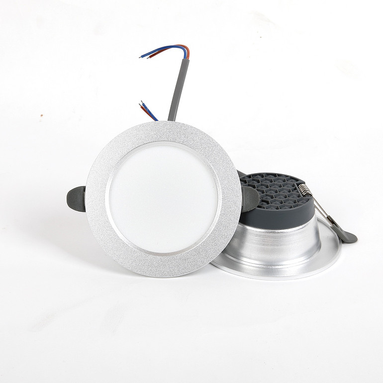 Embedded ceiling silver white LED downlight in living room