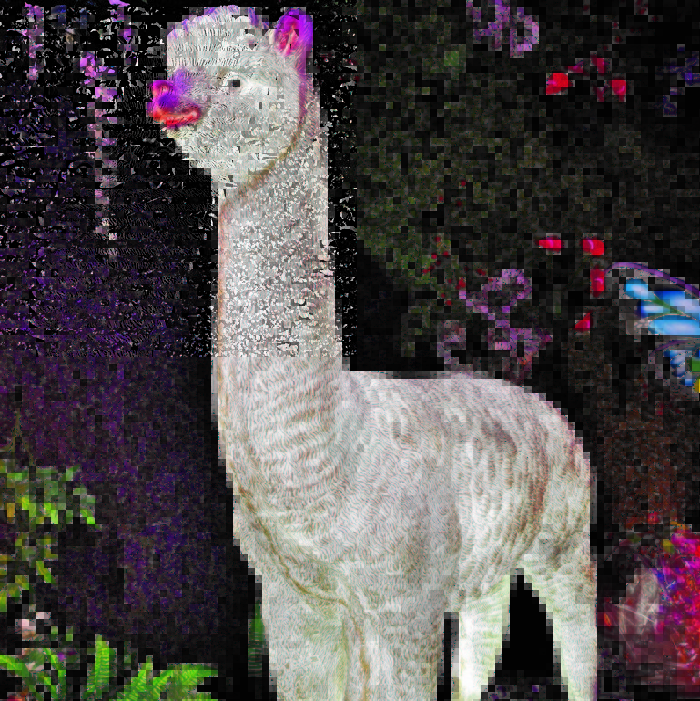 The outdoor patio lawn is decorated with LED luminescent alpaca lights
