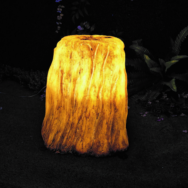 Outdoor patio lawn decorated with LED luminescent wooden post lights