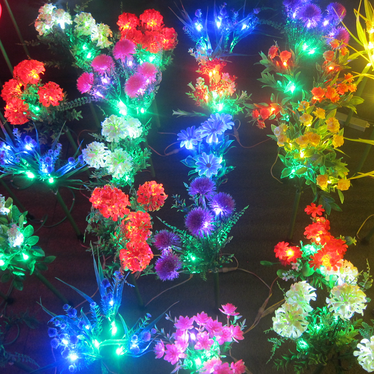 LED outdoor garden lights with wildflowers and trees