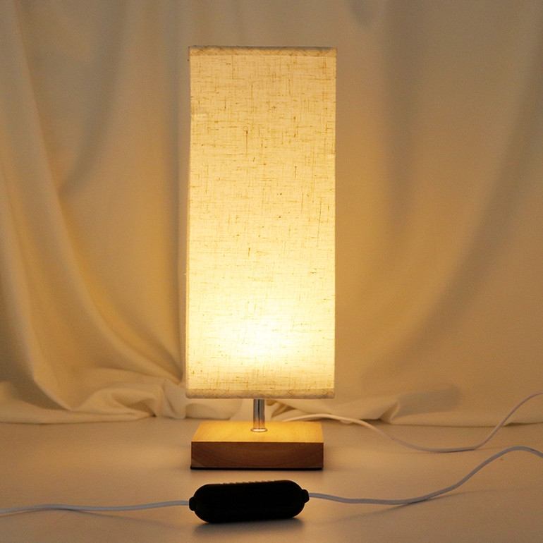 LED indoor solid wood square fabric lampshade table lamp
