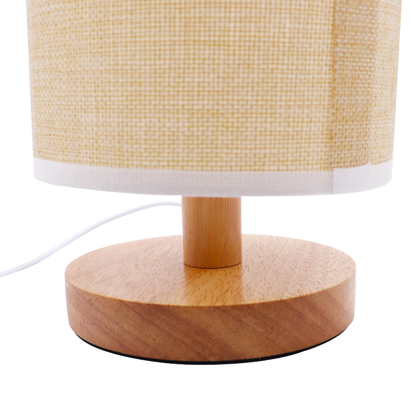 LED indoor round solid wood fabric lampshade table lamp