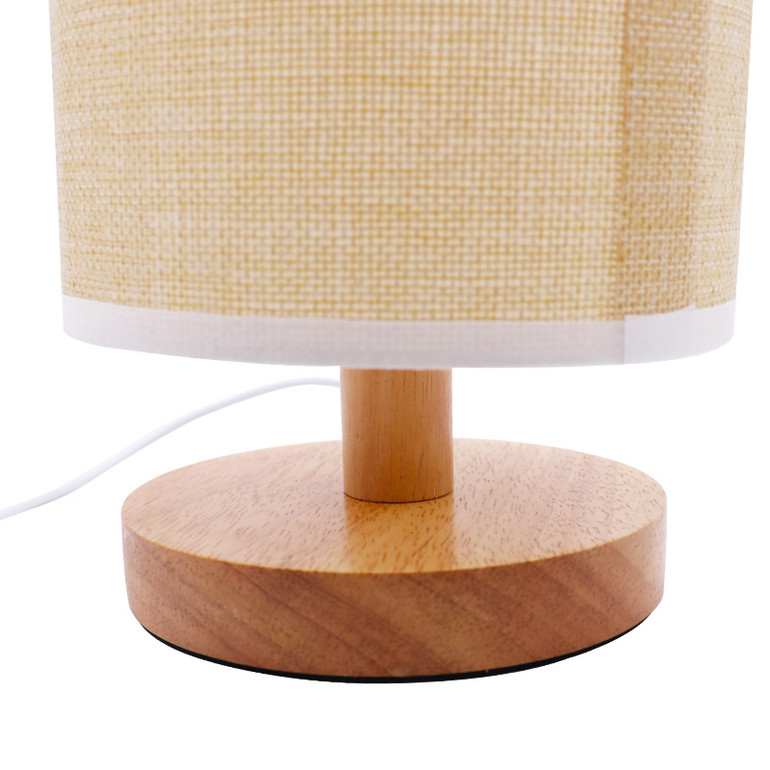 LED indoor round solid wood fabric lampshade table lamp