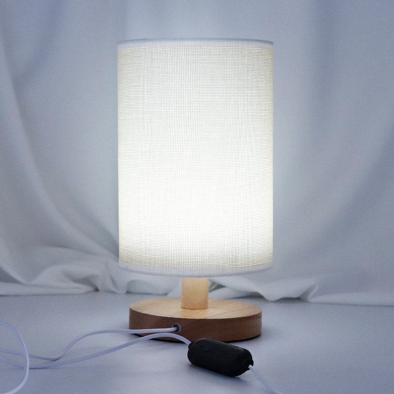 LED indoor round solid wood fabric lampshade table lamp