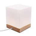 LED indoor square beech wood table lamp with high translucent glass