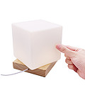 LED indoor square beech wood table lamp with high translucent glass