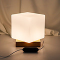 LED indoor square beech wood table lamp with high translucent glass