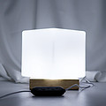 LED indoor square beech wood table lamp with high translucent glass