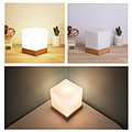 LED indoor square beech wood table lamp with high translucent glass