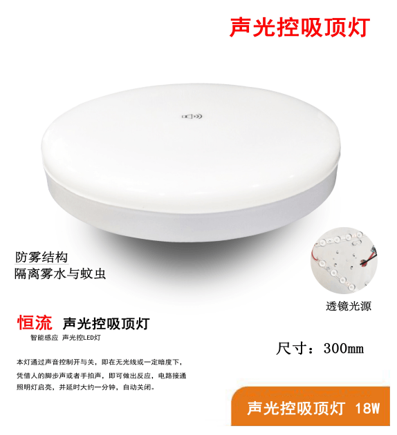 Constant current anti-fog 18w intelligent induction sound and light control ceiling lamp