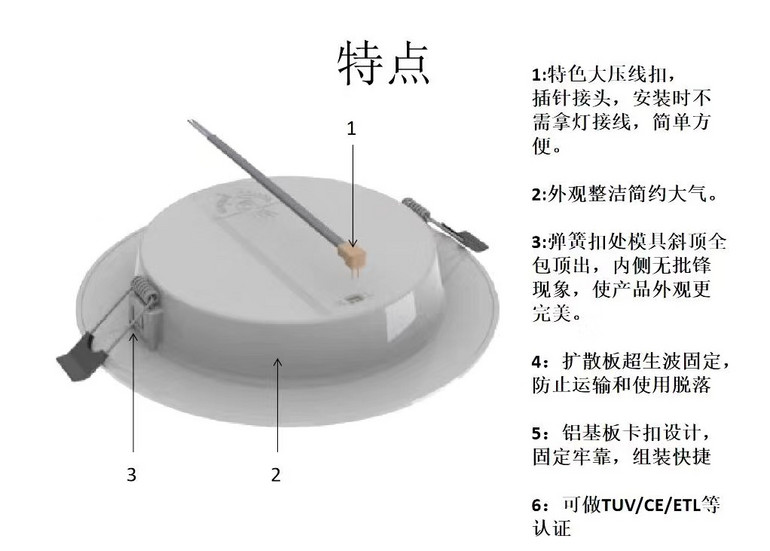 Indoor LED embedded appearance neat and simple round downlight