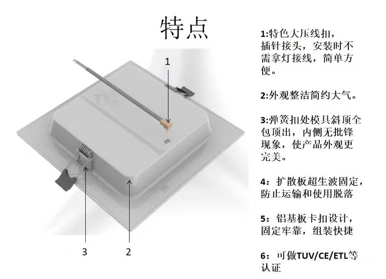 LED embedded appearance simple atmosphere square panel light