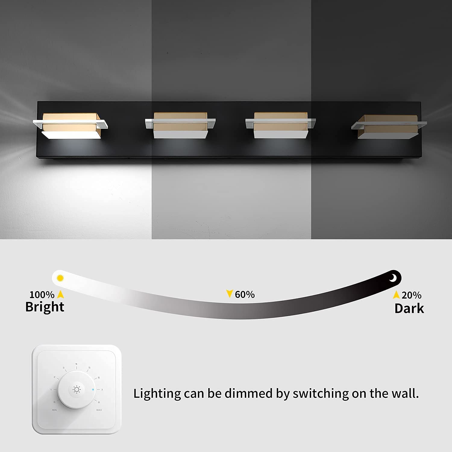 Uniasia LED Indoor Four Lights Adjustable Brightness Novel Mirror Headlights