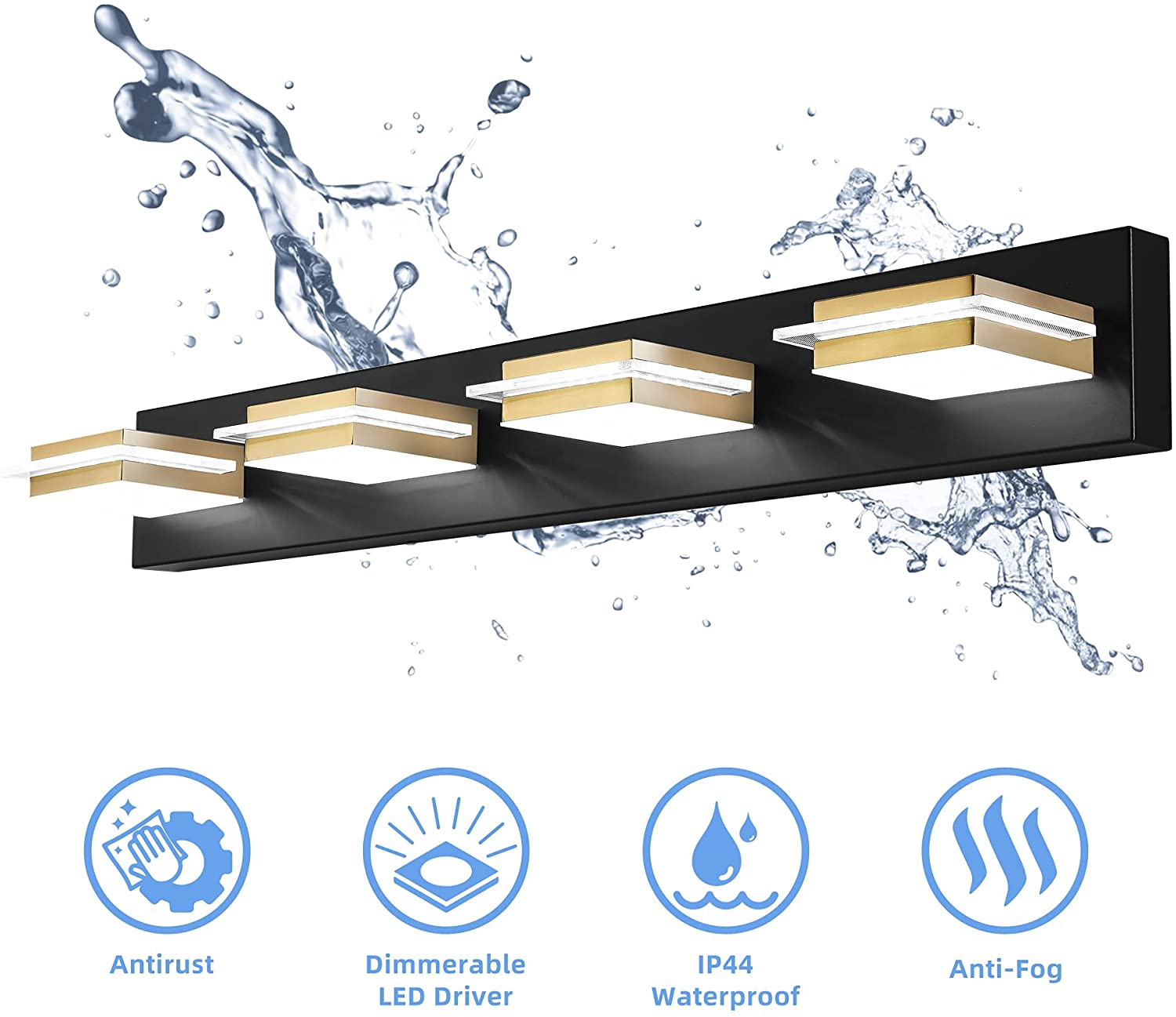 Uniasia LED Indoor Four Lights Adjustable Brightness Novel Mirror Headlights