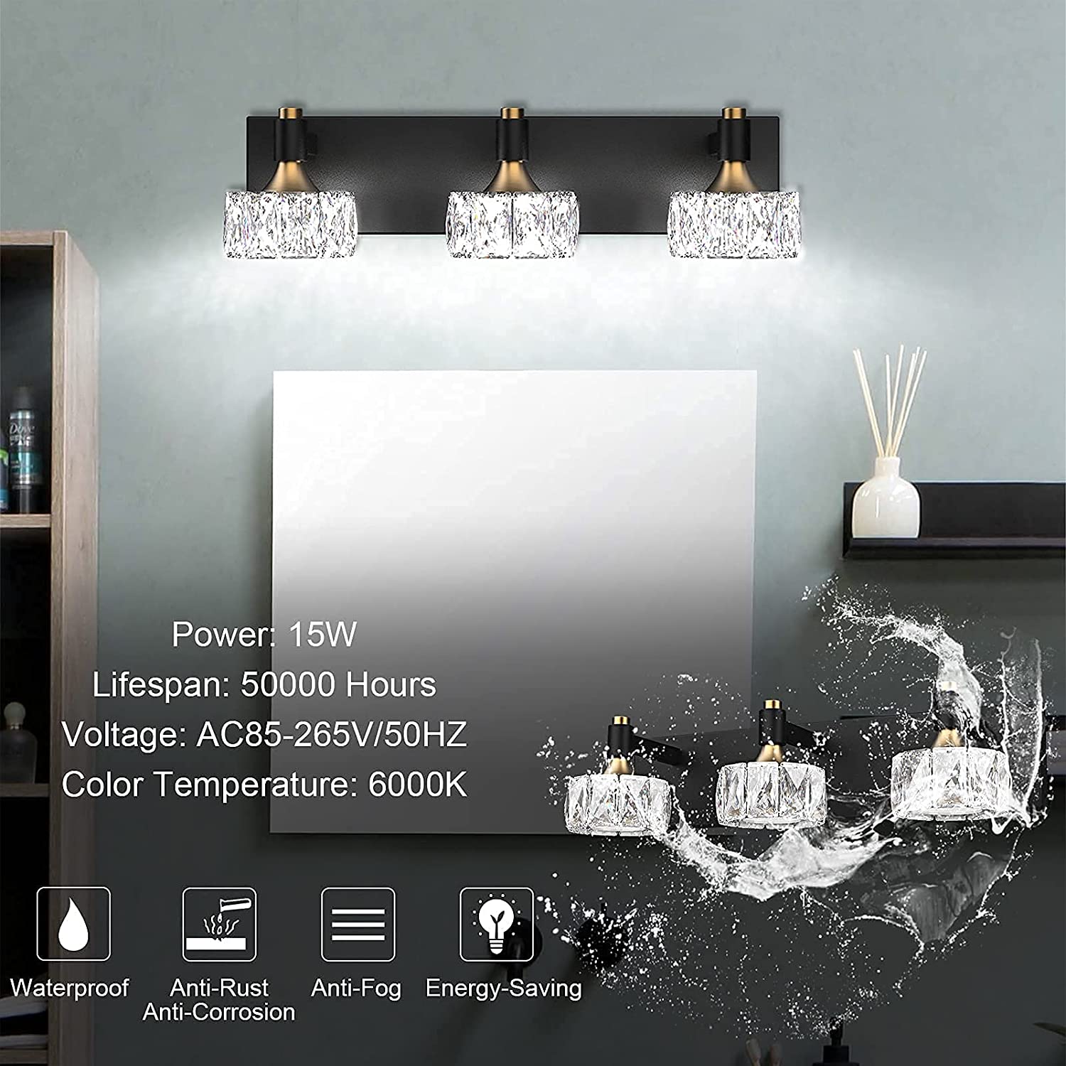 Uniasia LED Indoor Light Luxury Atmosphere Three Lights Mirror Headlights