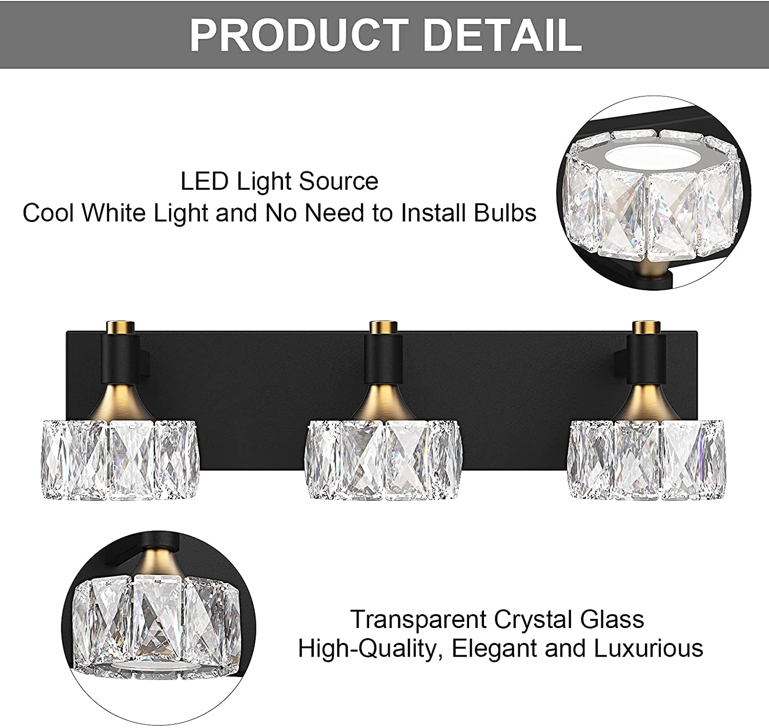 Uniasia LED Indoor Light Luxury Atmosphere Three Lights Mirror Headlights