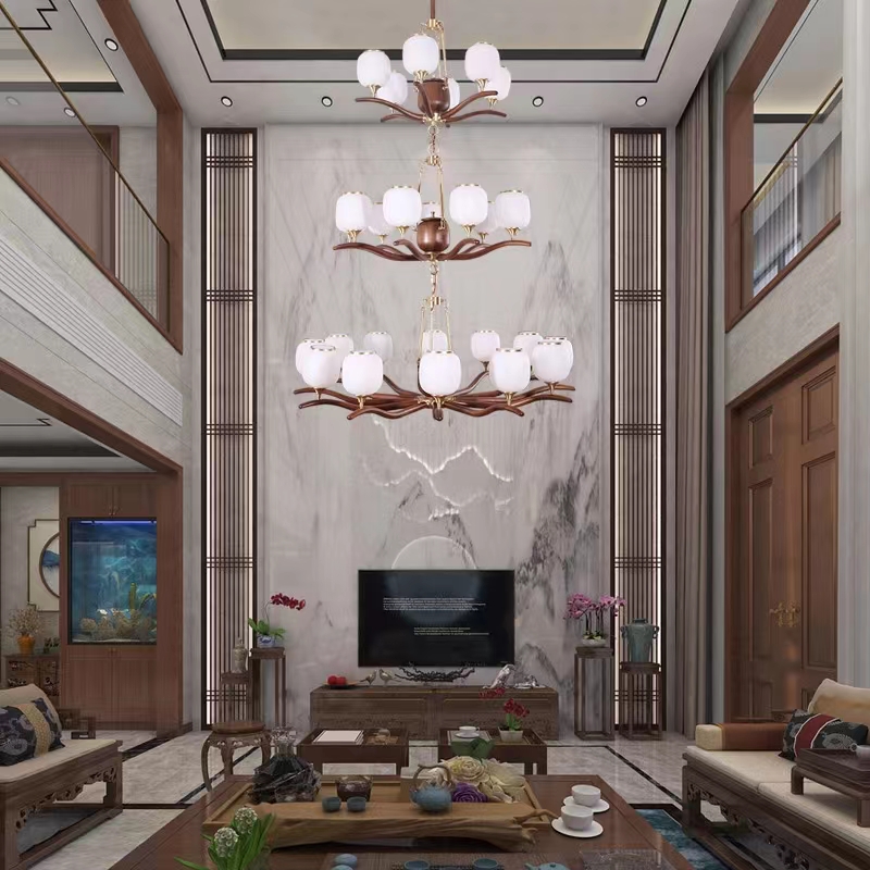 New Chinese style villa project luxury atmosphere chandelier