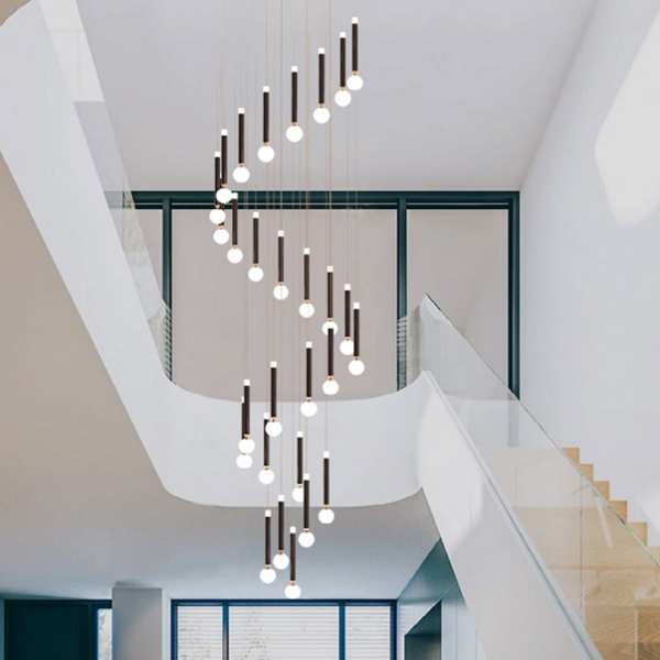 Simple duplex staircase rotating long chandelier