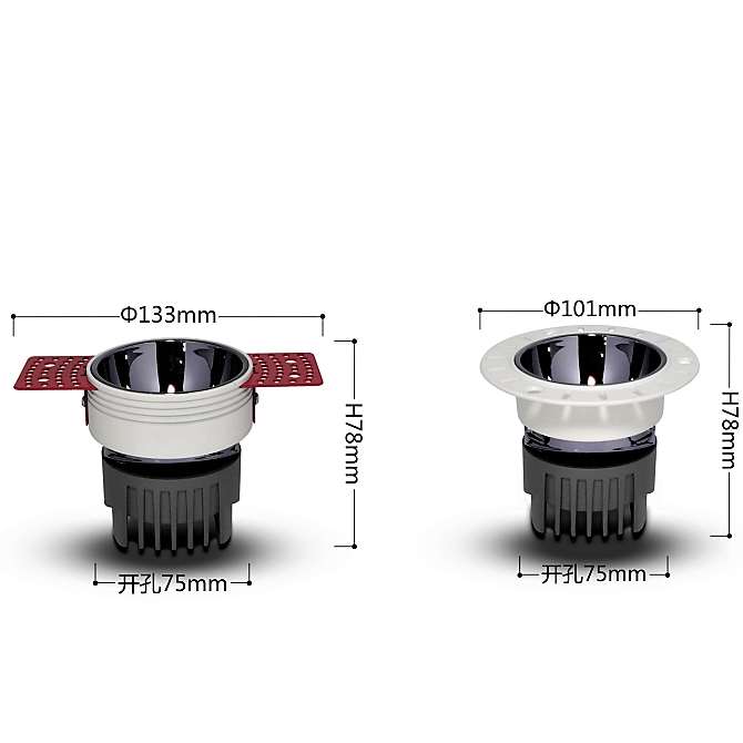 Pre-buried bezel-less models without the main light COB spotlight