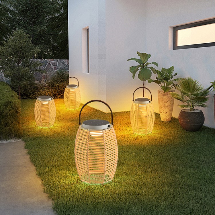 Solar charging dual-use rattan lamp portable lantern lawn lamp